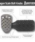 Dragon Scale Bolt Knob With Textured Grip for Precision Bolt Action Rifles in FDE Long Finish measuring about one point nine zero inches