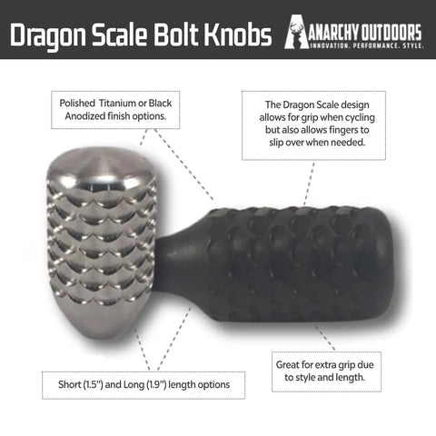 Dragon Scale Bolt Knob With Textured Grip for Precision Bolt Action Rifles in FDE Long Finish measuring about one point nine zero inches