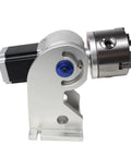 Side view of D80 CNC 4th Axis Rotary Chuck For Pro Grade Engraving 80mm Jaw 129mm Center Height 3 Jaws Lathe Fixture with stepper motor.