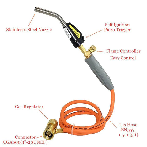 Heavy Duty Professional MAPP Gas Brazing Torch With Extra Long Hose For Serious Plumbing Pipe Welding And No Sweat Soldering Projects Built Like A Tank For HVAC And Backyard Grilling