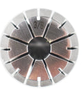 Top view of a 3/8 inch collet from Pro Grade ER32 Spring Collet Set 1/16 to 3/4 Inch Carbon Steel For CNC Workholding, Engraving And Milling Lathe Tools, 14 Piece Premium Collets Pack With Tight Grip And Durable Precision.