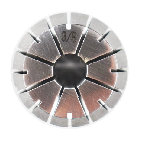 Top view of a 3/8 inch collet from Pro Grade ER32 Spring Collet Set 1/16 to 3/4 Inch Carbon Steel For CNC Workholding, Engraving And Milling Lathe Tools, 14 Piece Premium Collets Pack With Tight Grip And Durable Precision.