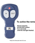 Wireless remote for Beefy 4500 Pound Winch Kit With 12V Power And 45 Foot Synthetic Rope For UTV Recovery displayed with instructions.