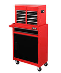 Five Drawer Rolling Tool Chest With Lockable Wheels Detachable Top And Adjustable Shelf Plus Bottom Cabinet For Heavy Duty Garage Workshop Shop And Warehouse Tool Organizer red steel chest with five drawers and bottom cabinet
