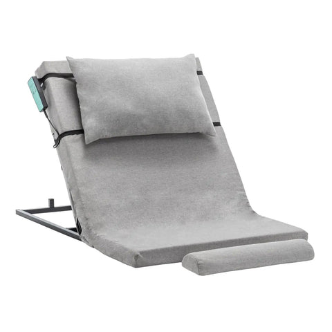 Ultimate Electric Adjustable Bed Backrest Lift Assist With Smooth Remote Recline From 4 To 68 Degrees in gray fabric with cushion.