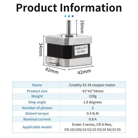 Z Axis Stepper Motor 42-34Z 2 Phase 0.8A 1.8 Degree 0.4 N.M For 3D Printer specifications and dimensions