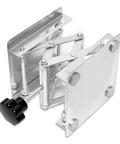Angled front view of stainless steel lab jack stand with scissor lift and 4x4 inch platform