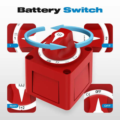 Red Heavy Duty 300A Battery Disconnect Switch 4 Position 1 Both 2 Off With Knob Make Before Break Contact Design