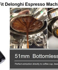 Bottomless 51mm Portafilter For DeLonghi Espresso Machines Stainless Steel Two Ear Handle Fits ECP3420 ECP3630 ECP3120 EC155
