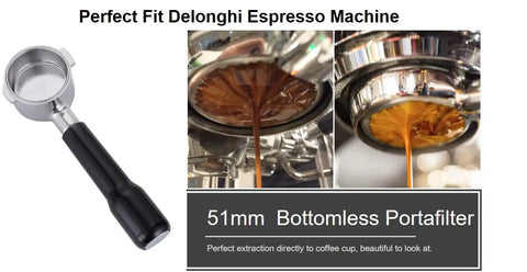 Bottomless 51mm Portafilter For DeLonghi Espresso Machines Stainless Steel Two Ear Handle Fits ECP3420 ECP3630 ECP3120 EC155