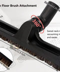 Vacuum floor brush attachment with 1.25 inch swivel neck, part of 9 Piece Vacuum Attachment Set For Shop Vac With Two And A Half Inch To One And A Quarter Inch Adapter And One And Seven Eighths Inch To One Inch Adapter Flexible Crevice Tool One And A Quarter Inch Brush Perfect For Home And Car Interior Cleaning