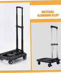 Rugged Portable Platform Cart With Folding Hand Truck For Travel And Everyday Hauling, Easy Push Cart Dolly, Durable Steel Build, Ergonomic Handle, Wide Use For Shopping Groceries Moving Boxes DIY Projects And Campus Runs, aluminum alloy frame shown folded and open