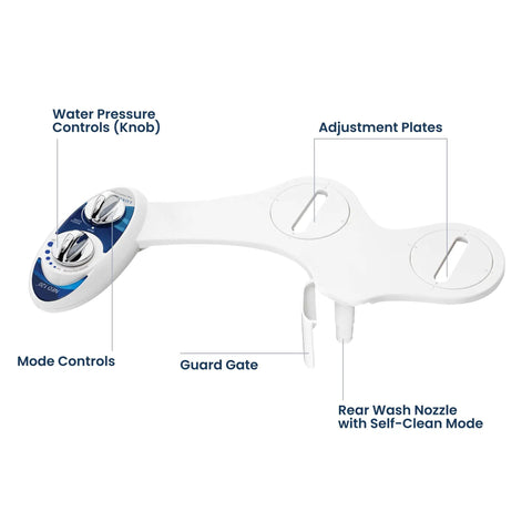 Self Cleaning Non Electric Bidet Attachment For Toilet Seat With Single Nozzle Rear Wash And Adjustable Water Pressure Blue Color