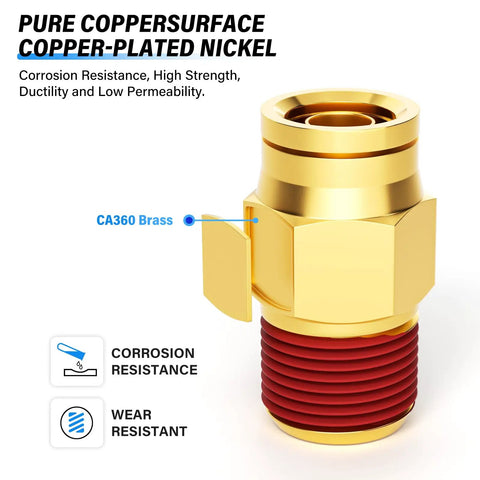 Push To Connect Air Brake And Air Line Fittings 1 Quarter Inch Tube OD To 3 Eighth Inch NPT Thread DOT Straight Out Pipe Connectors
