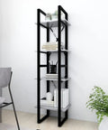 Industrial 4 Tier Book Cabinet 55.1 Inch Tall Open Shelves Display Rack In Concrete Gray And Black Engineered Wood For Living Room