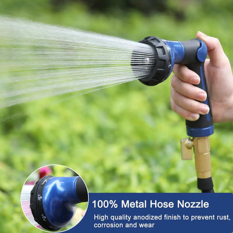Heavy Duty Metal Hose Nozzle With 8 Spray Patterns High Pressure Water Sprayer in blue finish watering plants