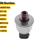 Brake fluid pressure sensor with metal body, purple threaded port, and black electrical connector