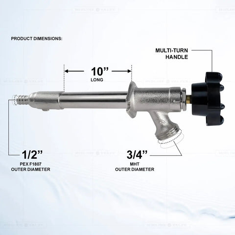 10 Inch Frost Free Sillcock Outdoor Faucet With Chrome Plated Brass Body Half Inch PEX Inlet To Three Quarter Inch Male Hose Thread Outlet Lead Free