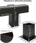 3 Way Right Angle Pergola Brackets 2 Pack For 4x4 Wood Beams with dimensions, highlighting metal thickness and base size.
