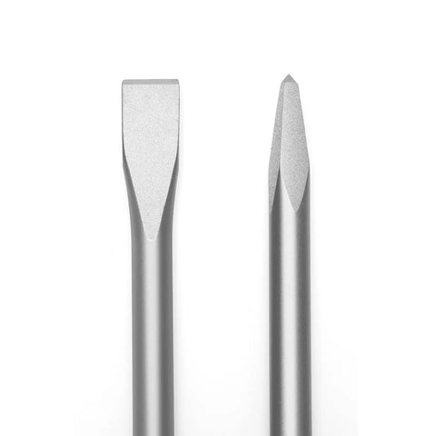 Flat chisel and point chisel included in 12 Piece SDS Plus Rotary Hammer Drill Bit And Chisel Set, 6 Inch Length masonry kit