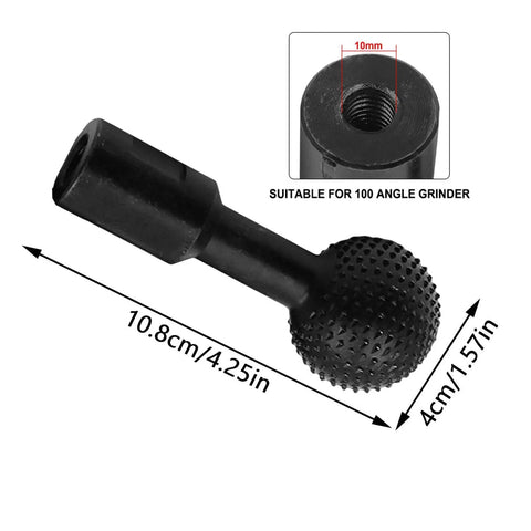 Top Tier Sphere Rotary Burr Angle Grinder Attachment 10mm Plus 14mm Ball Gouge Wood Carving Tool design showing 10mm shank size, durable for wood projects.