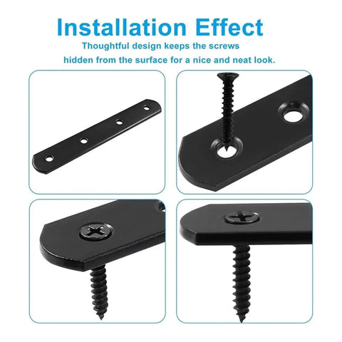 5 Inch Black Mending Plate Straight Braces With Screws, installation detail, heavy duty corner brackets, durable steel repair plates