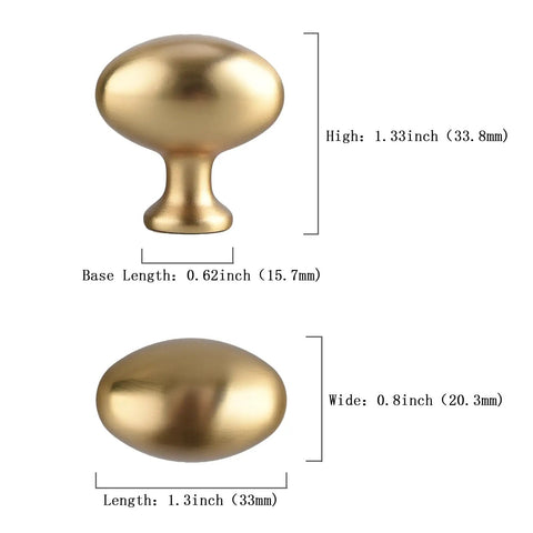 10 Pack Oval Champagne Bronze Cabinet Knobs And Furniture Pulls Single Hole Hardware Handle dimensions front and side view.