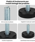 Rock Solid 12 Pack Adjustable Furniture Leveling Feet With 5/16-18 Inch Threads Heavy Duty screw in table legs close-up of nylon pads and steel screws.
