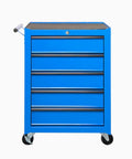 Heavy Duty 20 Inch Rolling Tool Chest Featuring 5 Slick Ball Bearing Drawers Rock Solid 360 Swivel Casters Scratch Proof Steel Work Top Blue Garage Organizer front view with drawers.