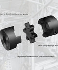 Front view of L090 3-piece L-jaw coupling set with Buna-N rubber spider for log splitter.