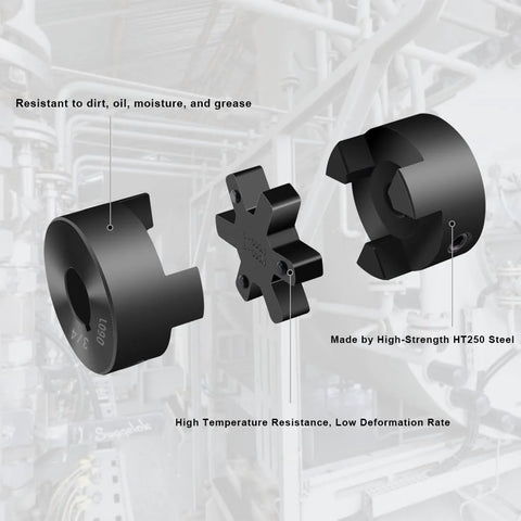 Front view of L090 3-piece L-jaw coupling set with Buna-N rubber spider for log splitter.