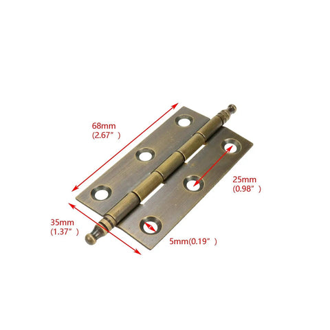 Straight Up Premium Rustproof 2.5 Inch Square Door Hinges Featuring Vintage Antique Brass Crown Details, showing detailed measurements.