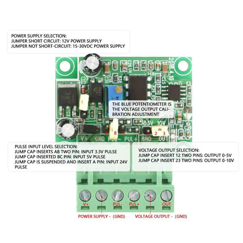 Pro Grade Frequency To Voltage Converter Module Turns 0 To 10 KHz Pulses Into 0 To 10 V Analog Signal With Isolation For PLC And Motion Control Systems Built For Tight Precision And Reliable Industrial Automation module board with terminal blocks and jumper settings