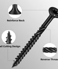 Built Tough Heavy Duty Deck Screws Black Carbon Steel With Torx Drive Nail It Fast On Outdoor Wood Fencing showcasing reinforced neck and reverse threads.