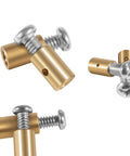 Close-up of gold and silver cable lock clips from the Cable Stop Assortment Kit, 24 Pack Universal Fit For Anchoring Cables In One Quarter Inch.