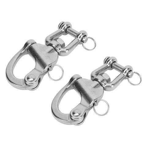 Top Shelf 316 Stainless Steel Snap Shackles With Swivel Rotating Eye And No Hassle Quick Release Design For Heavy Duty Sailboat Rigging Yacht Halyards And Rugged Industrial Deck Hardware 128 Mm, two stainless steel shackles.