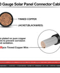 10 Gauge Solar Panel Connector Cable cross-section showing tinned copper wire with black and red jacket, 105pcs wire detail