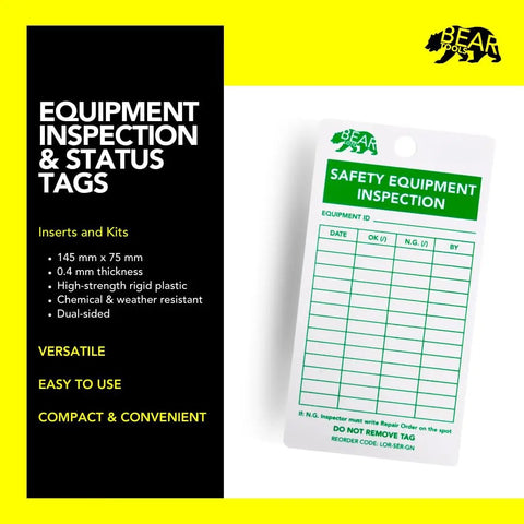 Safety Equipment Inspection Notice for Hazard and Accident Prevention Tags, All In One Lockout Gear Tag Kit, green and white tag