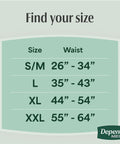 Size chart for Fresh Protection Maximum Absorbency Incontinence Underwear For Men, showing small, medium, large, XL, and XXL.