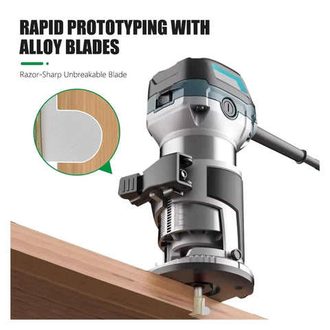 Solid 1/2 Inch Shank Drawer Pull Router Bit For Woodworking Pros That Carves Perfect Curved Finger Grooves In Oak Or Pine At The Shop Today, showcasing a router in action on wood.