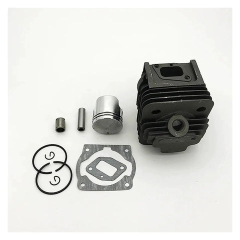 Thinking Process: 44mm engine repair kit with cylinder, piston, bearings, and seals on white background