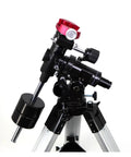 Ergonomic Telescope Mount Stand For EQ4 Equatorial Mount With Tripod And Polar Scope shown with adjustable knobs and weights