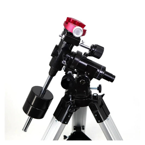 Ergonomic Telescope Mount Stand For EQ4 Equatorial Mount With Tripod And Polar Scope shown with adjustable knobs and weights
