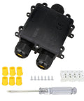 3 Way IP68 Waterproof Junction Box For Outdoor Use Tough As Nails External Electrical Box Black Underground Cable Connector Fits 5mm-14mm Wire Gland 1 Pack with accessories