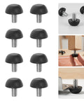 Heavy Duty M8 Adjustable Furniture Leveling Feet With Screw-In Legs, 12 Pack depicted with installation examples