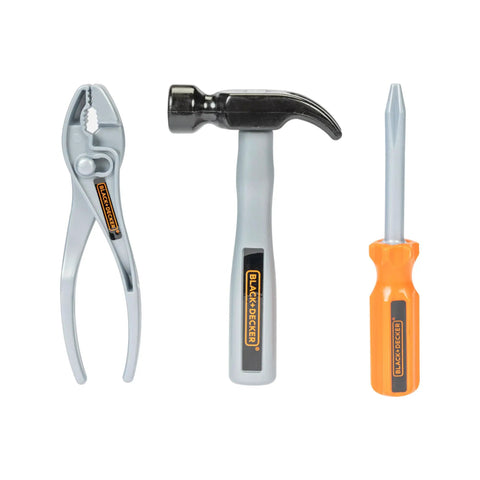 Junior Tools Set In Sturdy Tool Bag With 13 Pieces For Kids Realistic Builder Kit hammer, pliers, and screwdriver for play.