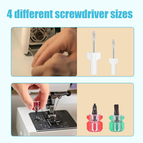 Four different screwdriver sizes from Handy 14Pcs Sewing Machine Cleaning Kit Pro Grade Repair Tools With Double Headed Brush Tweezers And Screwdrivers