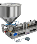 Built Like A Tank Horizontal Pneumatic Liquid Paste Filling Machine, stainless steel with hopper for cosmetic oil and honey.