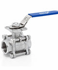4 Inch NPT Full Port Ball Valve 3 Pack Female Threaded 304 Stainless Steel Heavy Duty with blue handle for water, oil, gas.