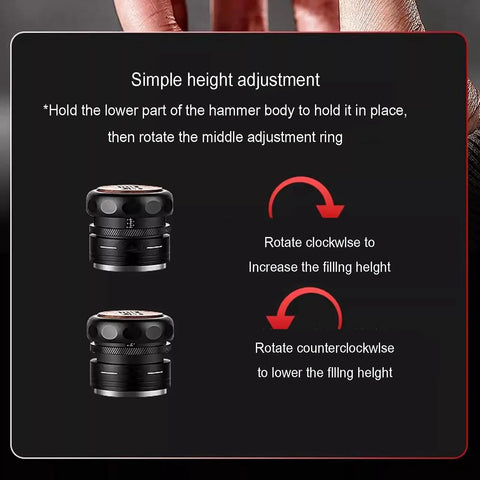 Slick Espresso Tamper Set For 58Mm Portafilters With Auto Scale Dial Wdt Tool And Smart Storage Mat showing height adjustment instructions.